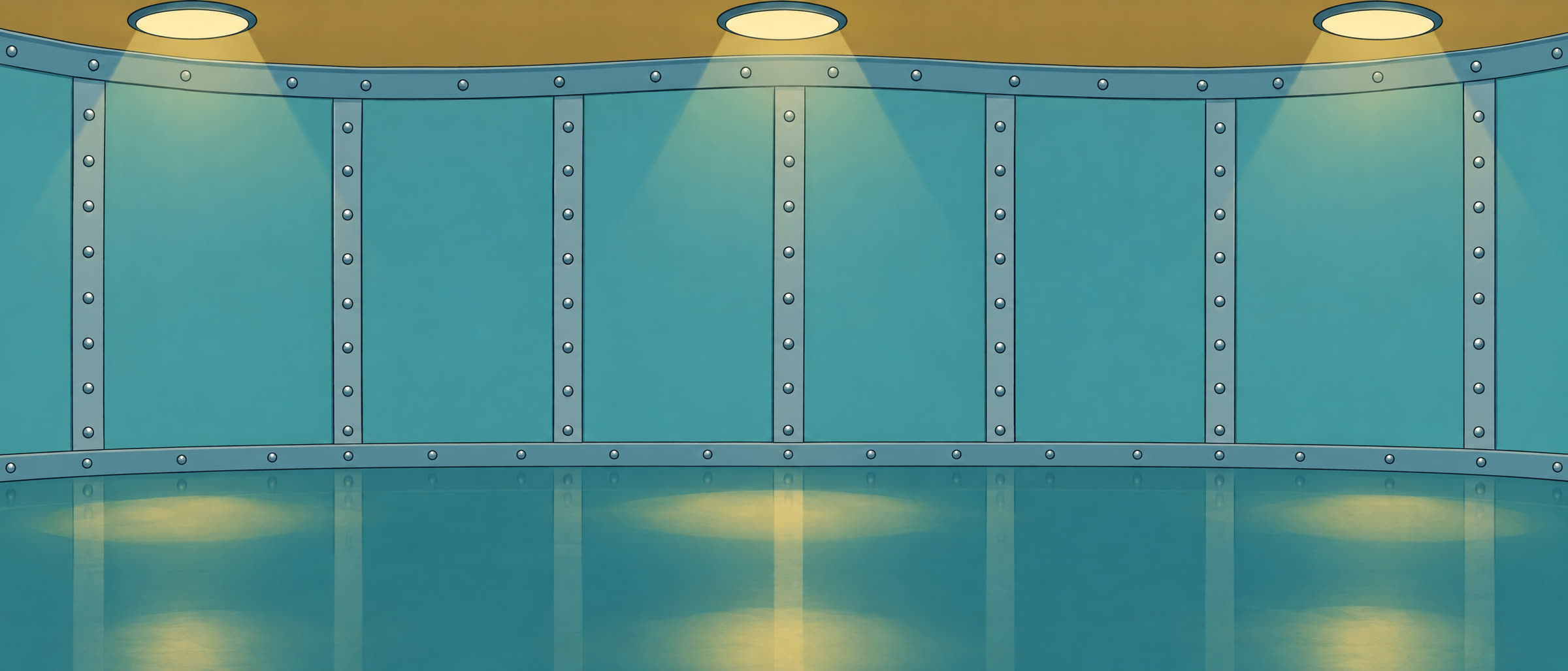 The illustrated teal room inside the vault.